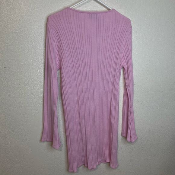 Legoe Heritage Maternity Pink Ribbed Bell Sleeve Mini Sweater Dress Sz 1 (US M) - Picture 7 of 8